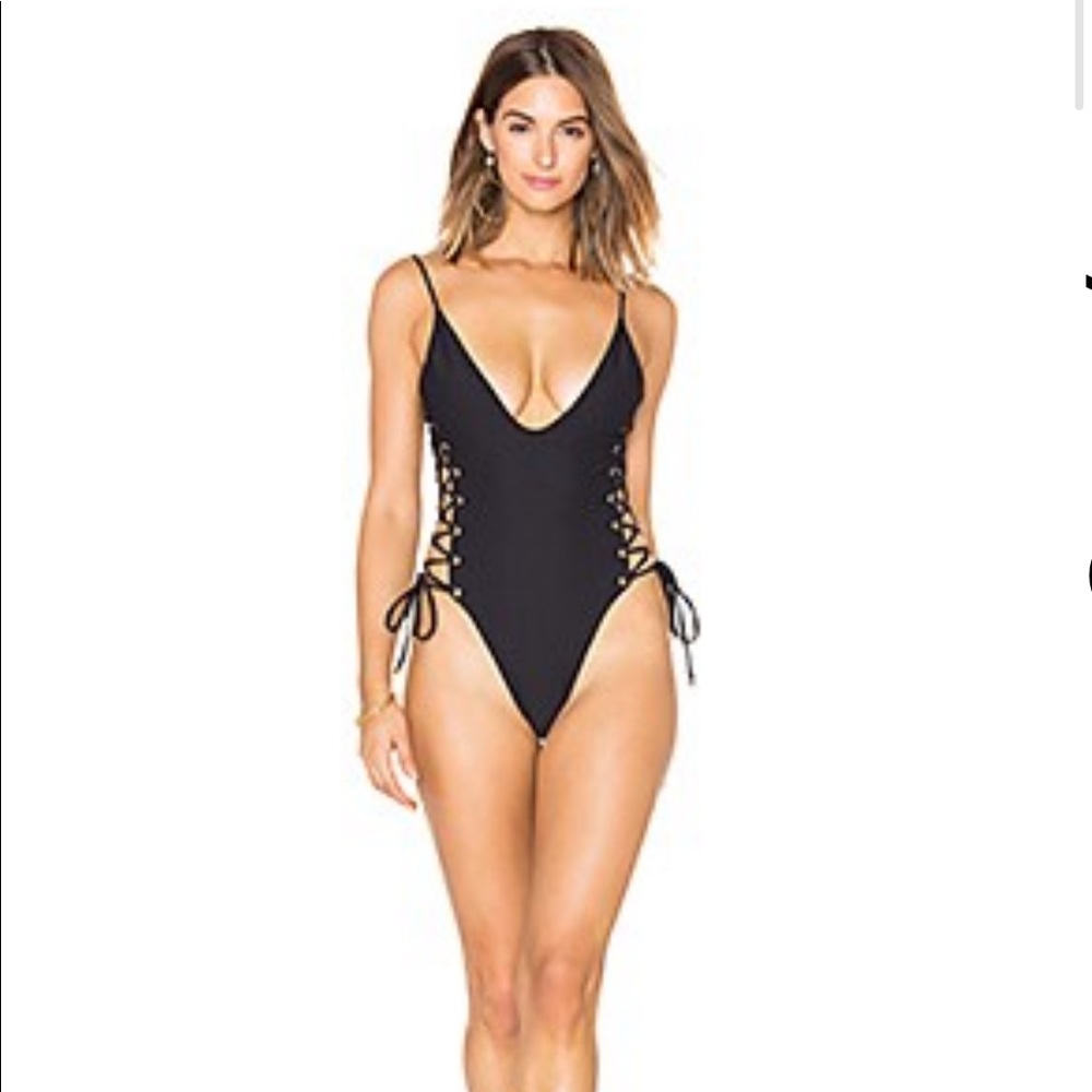 Blue life black plunge swimsuit bikini lace up black s